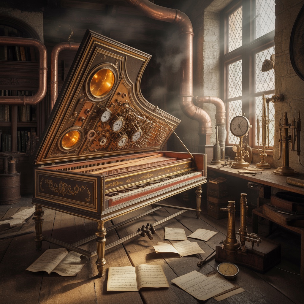 Vivaldi Keyboard — steampunk wheels and 88-key piano